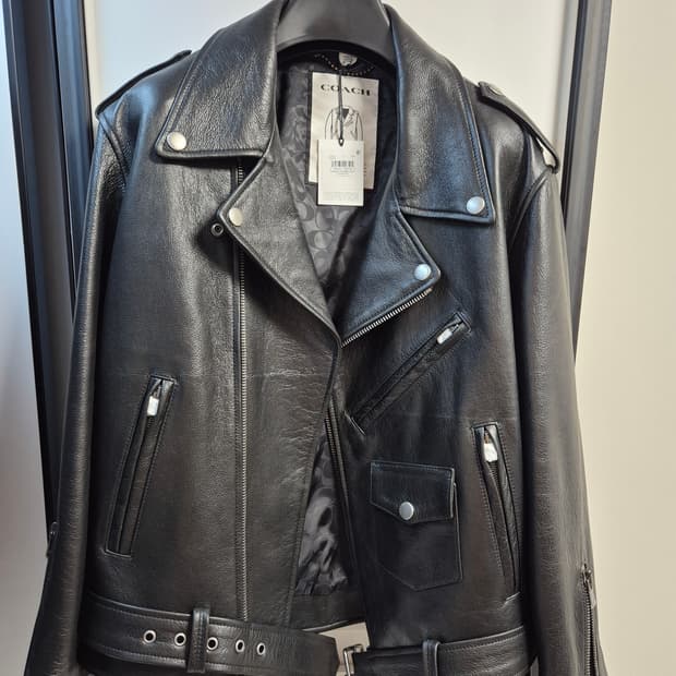 코치 오버사이즈 레더 바이커 자켓 S