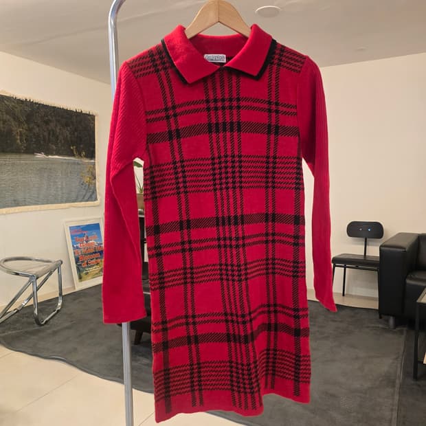 레드 체크 니트원피스