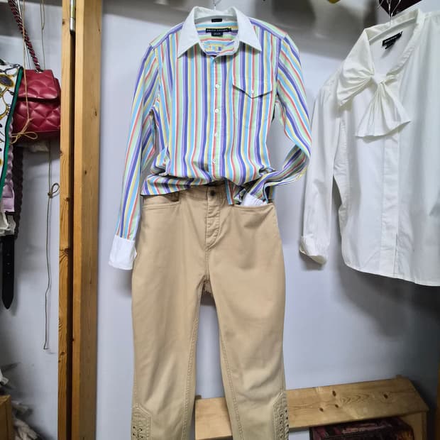 폴로랄프로렌 레인보우 스트라이프셔츠. 폴로랄프로렌 배럴팬츠