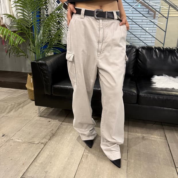 Vintage 와이드 핏 카고 팬츠 화이트