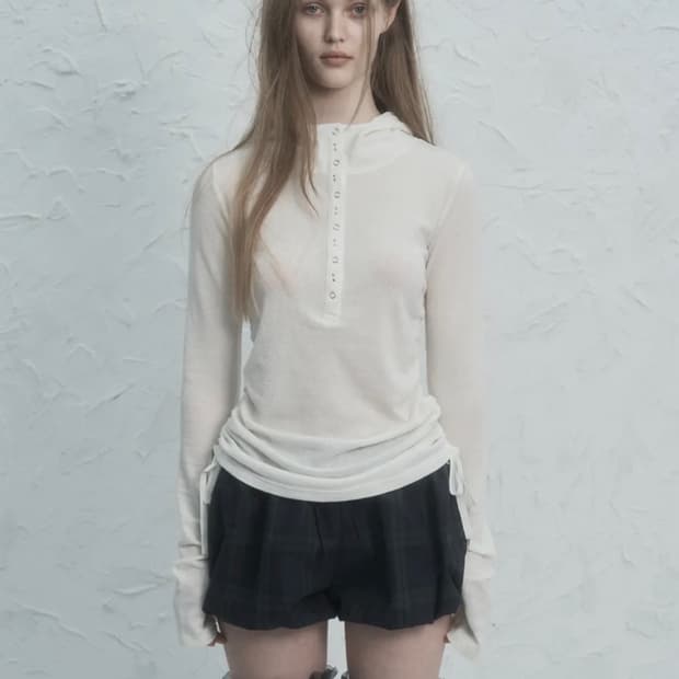 품절상품) 셋업이엑스이 RIVET BUTTON HOODIE TOP / I