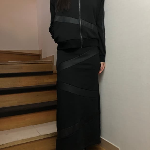 빈티지 블랙 레더 패치 셋업