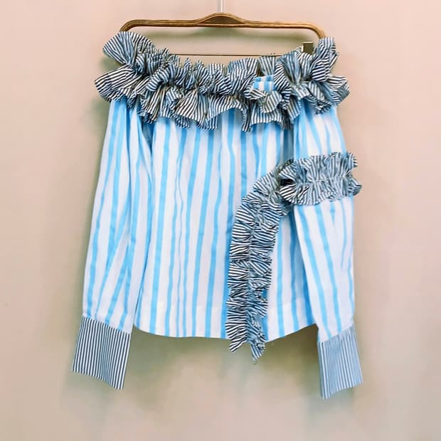 MSGM 입체 러플 오프숄더 스트라이프 셔츠 (Made in Italy)