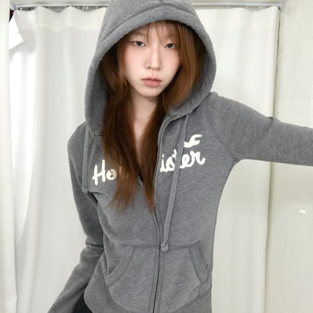 홀리스터 그레이 슬림핏 딱붙 후드집업