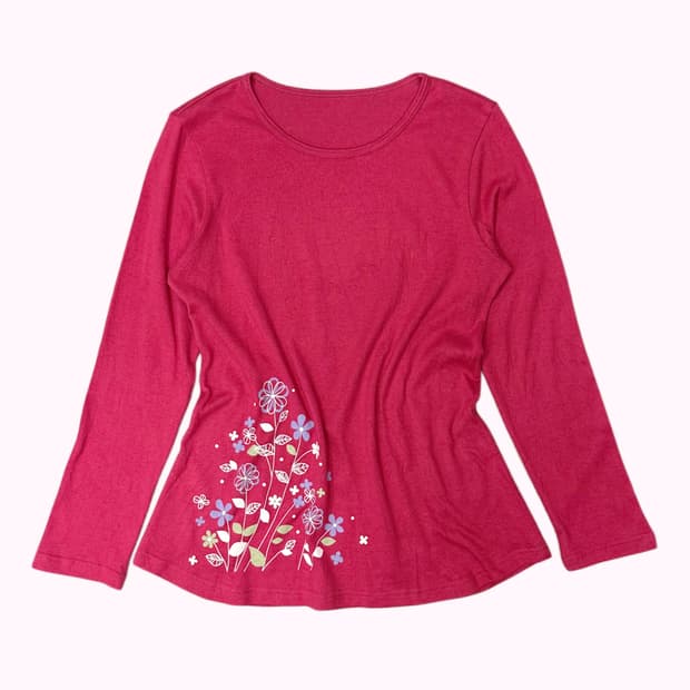 pink flower printing t-shirt