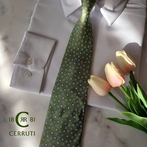 세루티 실크 그린 지오메트릭 패턴 넥타이 9.1cm A+등급 A19195