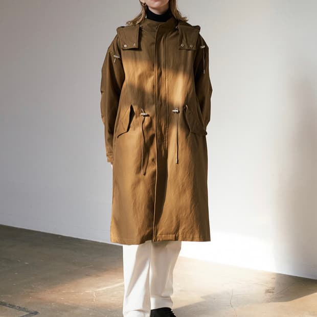 1 라벨아카이브 패디드 롱 피쉬테일 파카 자켓 코트 카라멜 브라운