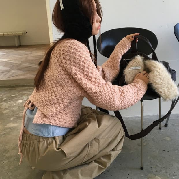 브리드 그레이프 울 가디건 (pink)