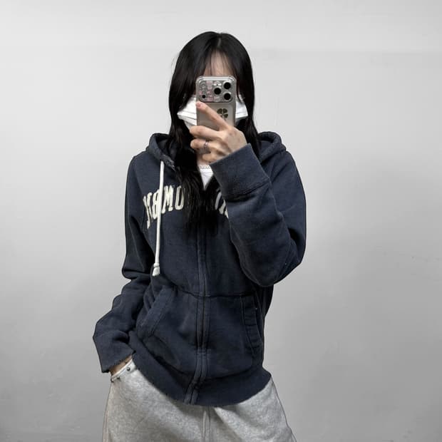 아베크롬비 아치 로고 후드집업 네이비