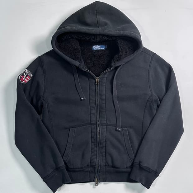 폴로 랄프로렌 블랙 양털 스키패치 후드집업 