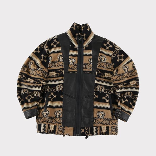 [L] 빈티지 램스킨 에스닉 패턴 플리스 자켓