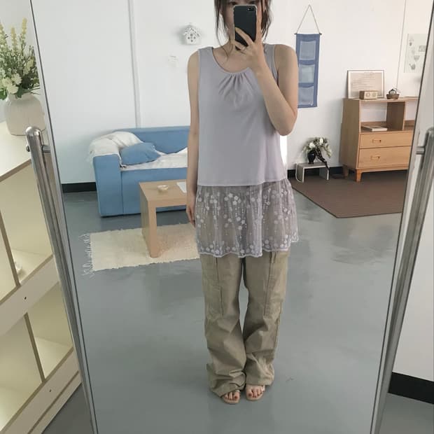 빈티지 연보라 레이스 레이어드 셔링 나시