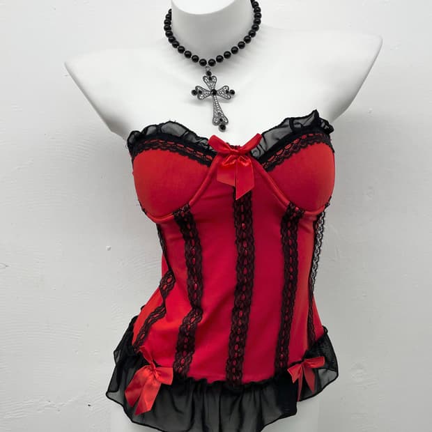 발렌타인 레이스 리본 코르셋