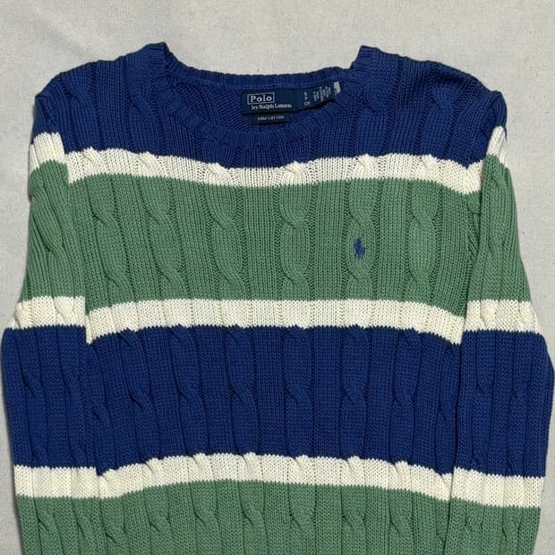 S 폴로랄프로렌 블루 포니 여성용 스트라이프 케이블 니트