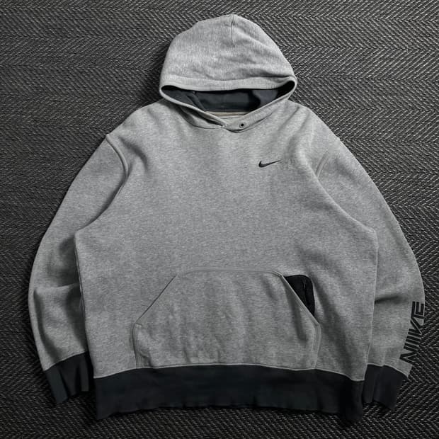 00s 나이키 올드스쿨 디테일 그레이 후드 티셔츠 o 4166
