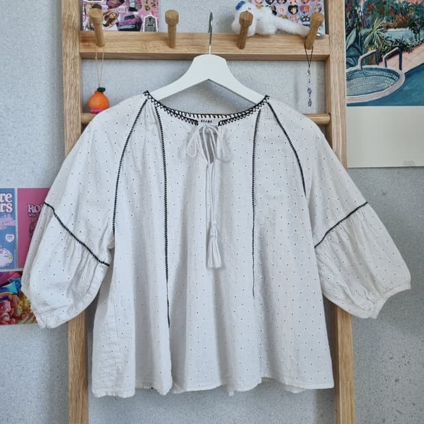JPN Dot Stitch Cotton Blouse