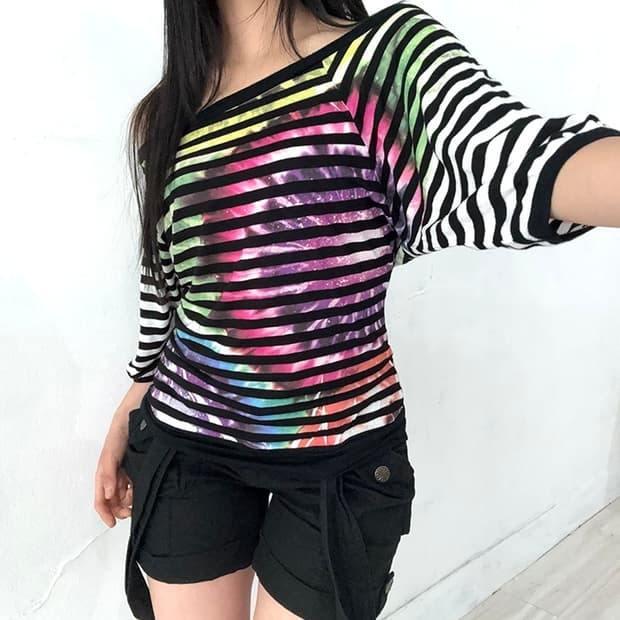 Y2K Galaxy Stripe Batwing Top