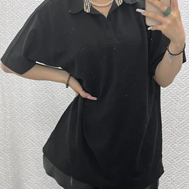 버버리 빈티지 모던 캐주얼 노바체크 카라 반팔티 M C13357