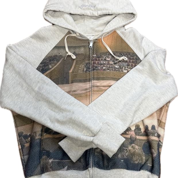 애프터프레이 프린트 패널 후디 집업 멜란지그레이