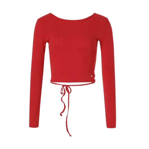 EYELET STRING CROP TOP red