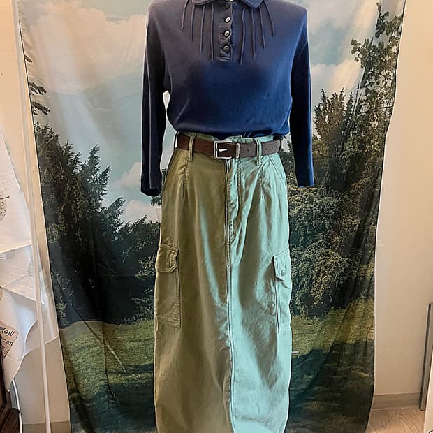 Pintuck collar tee, khaki cargo pocket l