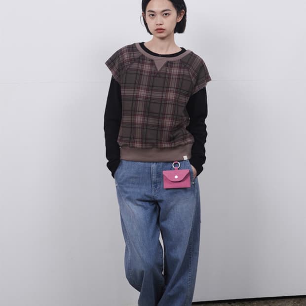 CHECK SHORT SLEEVES SWEATSHIRT