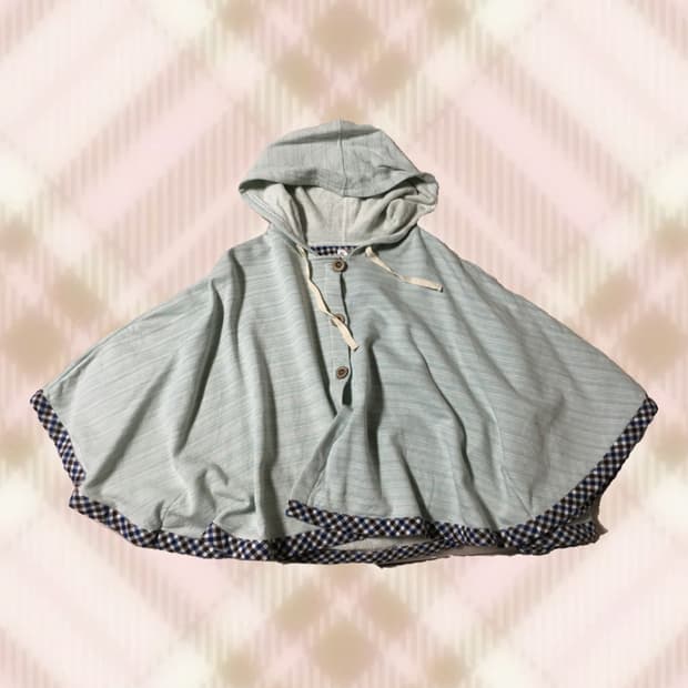 민트 스트라이프 체크 후드 케이프 히메 갸루 러블리 로걀 모리 빈티지