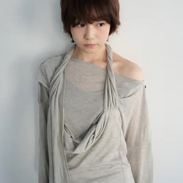 인앤양하모니 드레스 Button drape dress light grey