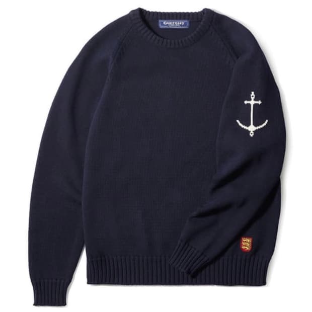 건지 울른스 나그랑 크루넥 코튼 스웨터 - 네이비