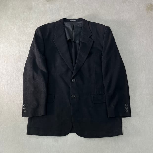 100 입생로랑 90s 시어서커 블랙 투버튼 블레이저 자켓