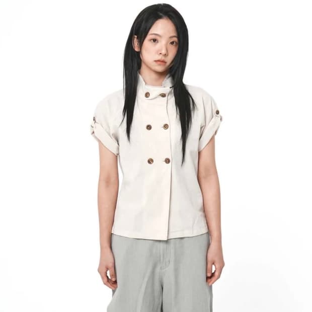 1/2 Double Breasted Linen Half Shir t