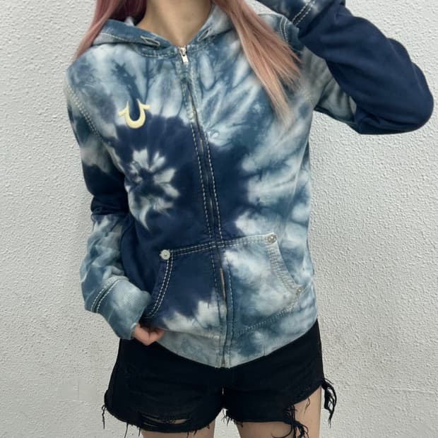 00s 트루릴리젼 우먼 jeans 타이다이 면 후디 집업 L ( 연식이 