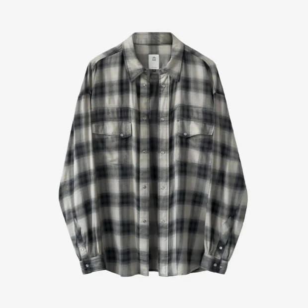 (3)폴리테루 루즈드 체크 셔츠 웨스턴 에크루