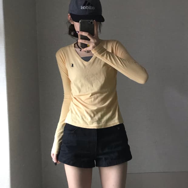 폴로 연노랑 슬림핏 롱슬리브