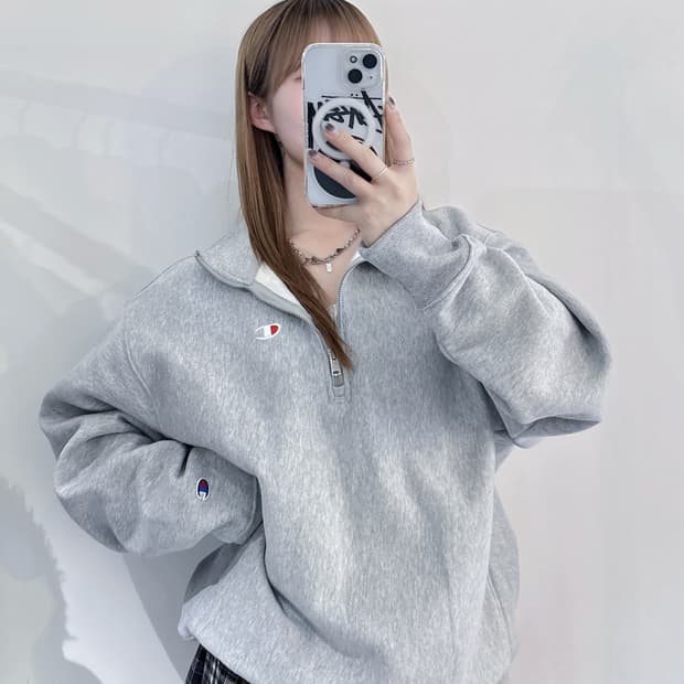 챔피언 리버스위브 그레이 코튼 반집업