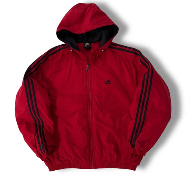 아디다스 오버사이즈 90‘s 다크레드 누빔 후드 점퍼