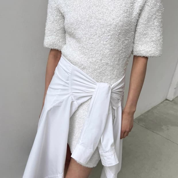 드래곤블루스 실루엣 니트 원피스 - 아이보리 S