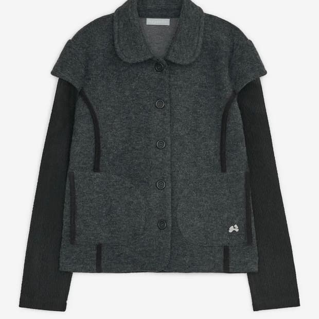 허그유어스킨 라운드 카라 니트 자켓 차콜