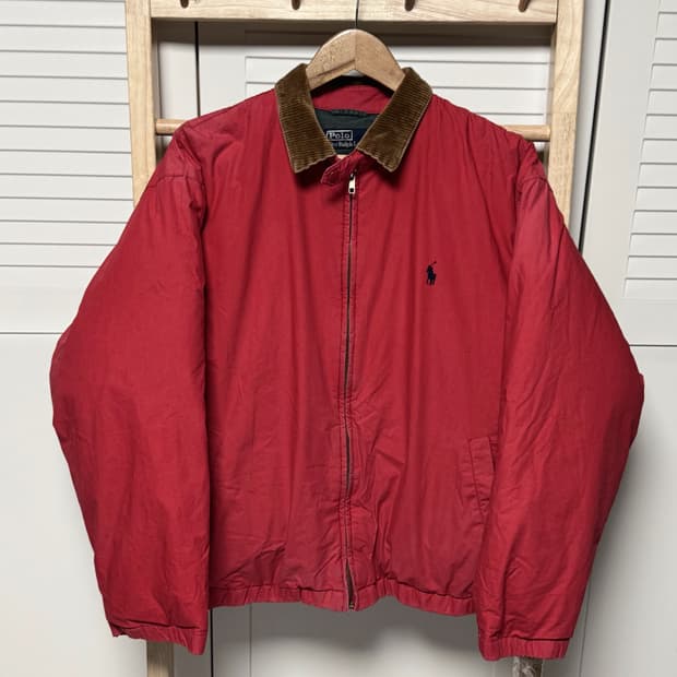 폴로 랄프로렌 코듀로이 푸퍼 딥레드 패딩 자켓