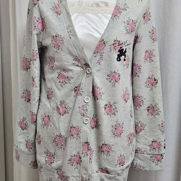 디즈니 미키마우스 플라워  면 가디건 그레이