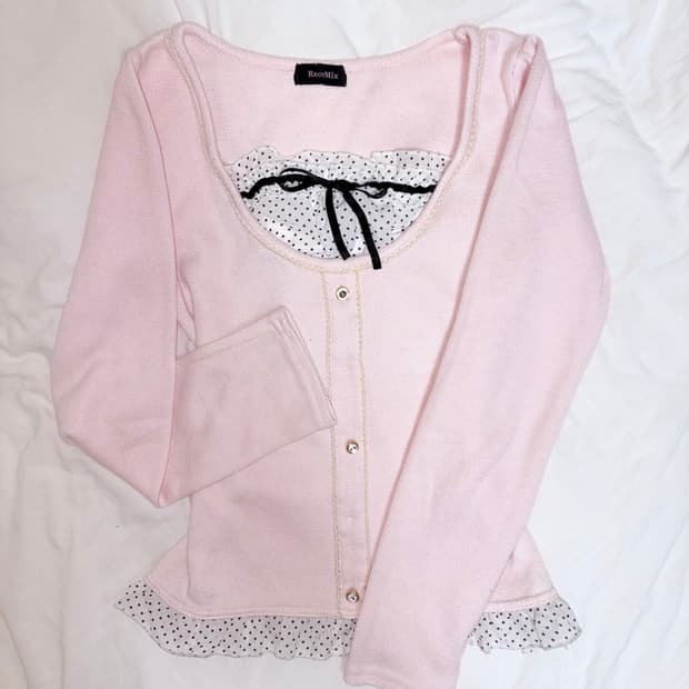 히메갸루 도트 리본 니트 로걀탑 ) stc 리즈리사 라떼갸루 트랄라라