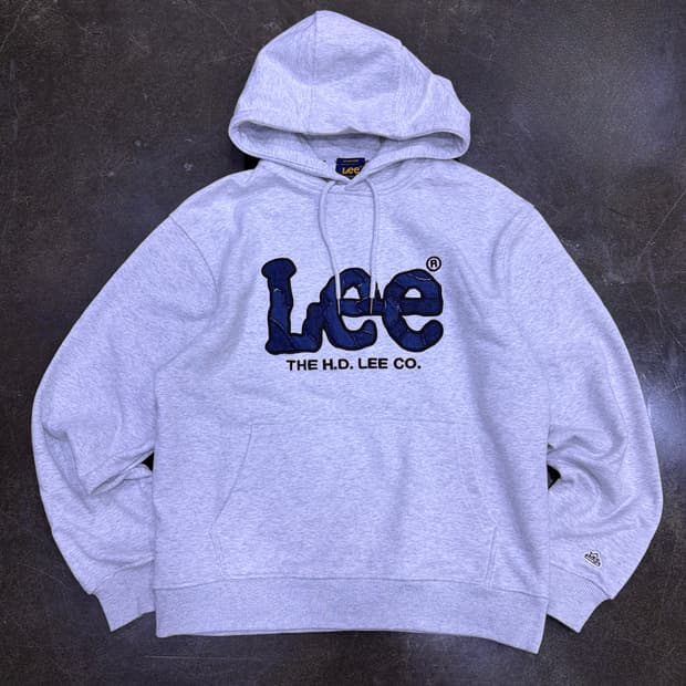 Lee 리 데님 패치워크 자수 후드티 후디 그레이 스탠다드핏 M