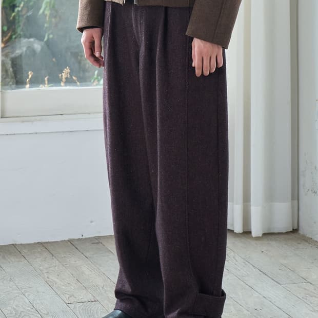 웨이비니스 플랩 디테일 와이드 트라우저 레드 해링본1