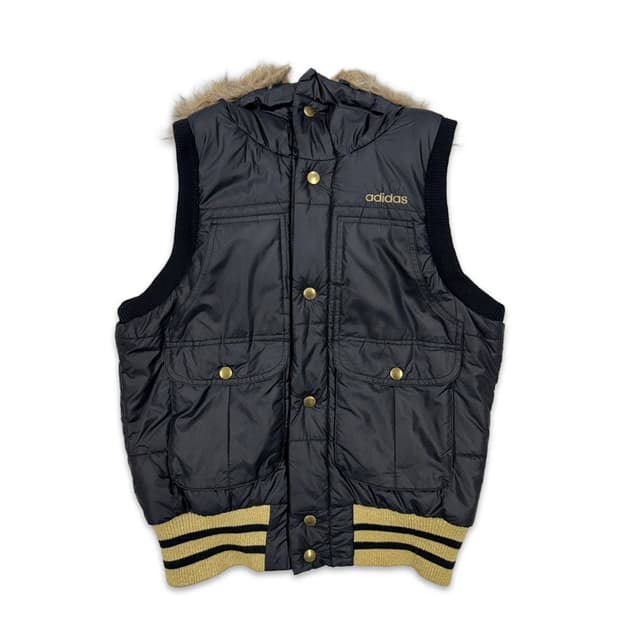 빈티지 아디다스 블랙 펴 후드 패딩 베스트