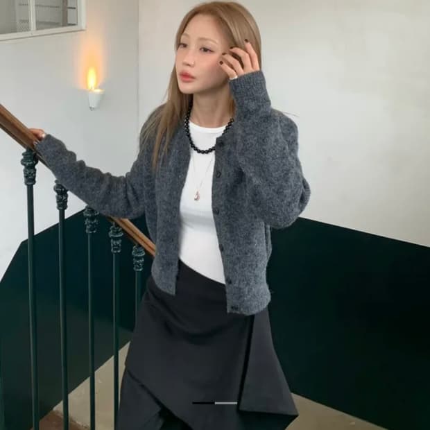 르 차콜 라운드 가디건