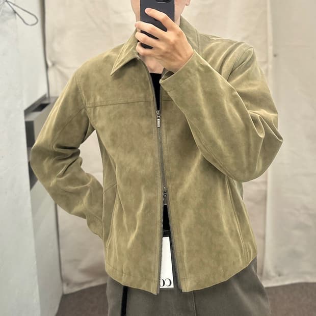 쿠어 24fw 포우 스웨이드 포우 라인 점퍼 올리브카키