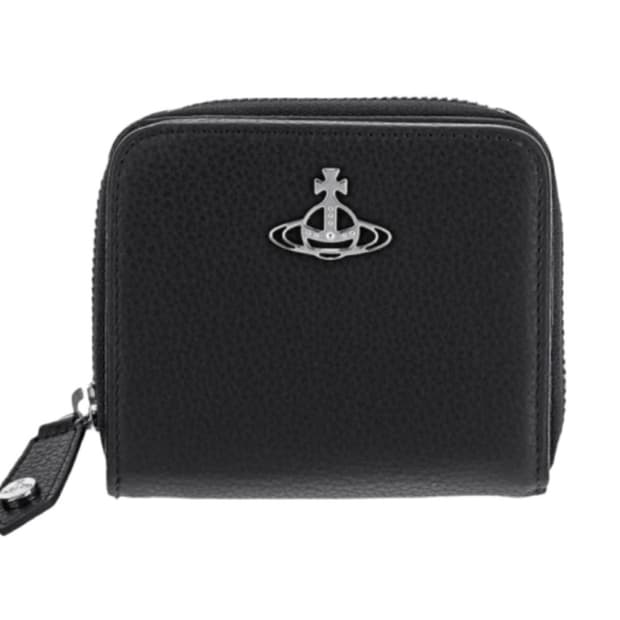 비비안 웨스트우드 그레인 레더 미디움 지퍼 지갑 블랙