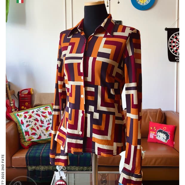 SISLY Old Optical Art Pattern Poly Shirt