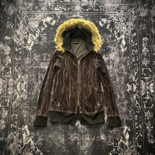 00s mode velvet fur hood zip up