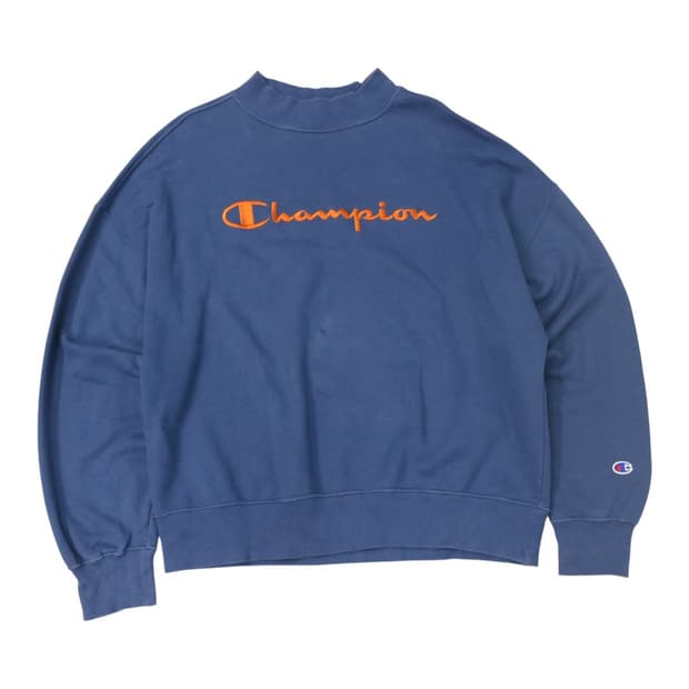 챔피온 빈티지 오렌지 자수 로고 모크넥 스웻셔츠 (M)